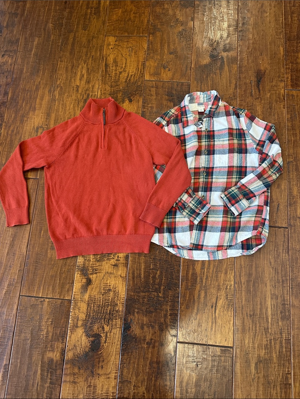 J.Crew Crewcuts Boys Plaid Flannel Shirt & 1/4 Zip Sweater Set Size 10